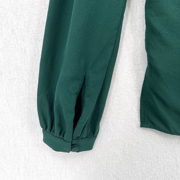 ALC Liza Silk Top Womens 2 Pine Green Choker VDeep V-neck Long Sleeve Blouse - Picture 10 of 16